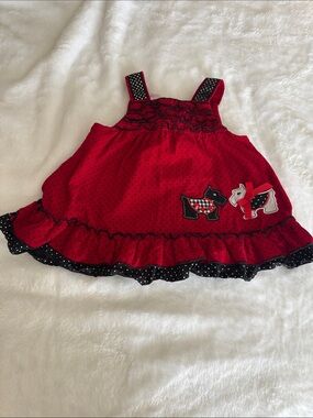 Vintage Red Polka Dot baby Dress with Scottie Dog Appliques